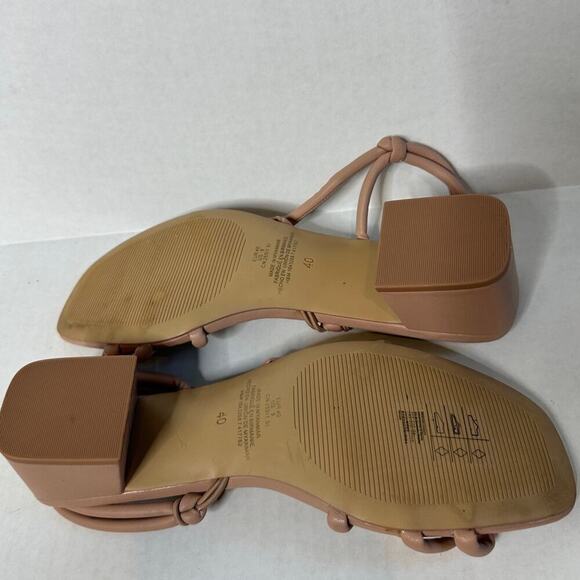 H&M Size US 9 Beige Faux Leather  Square Toe Block Heel Strappy Sandal Vacation - Picture 3 of 8